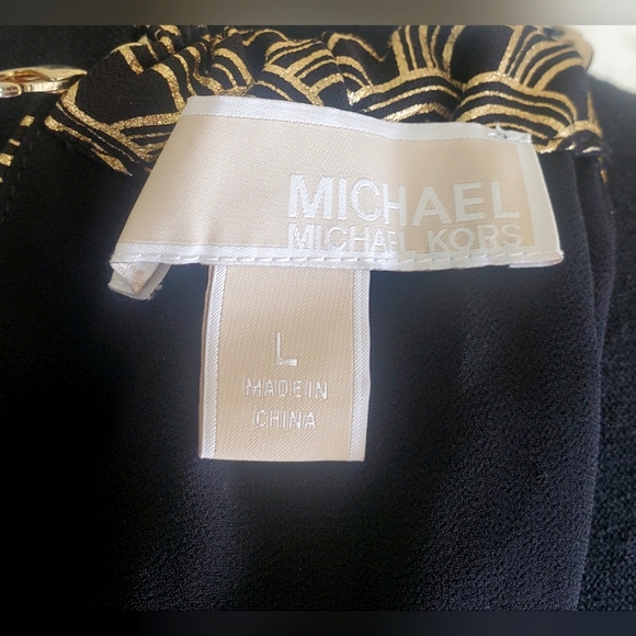 Michael Kors Chain Halter Dress Bergalia Black Gold Foil Art Deco Size Large - Picture 5 of 17